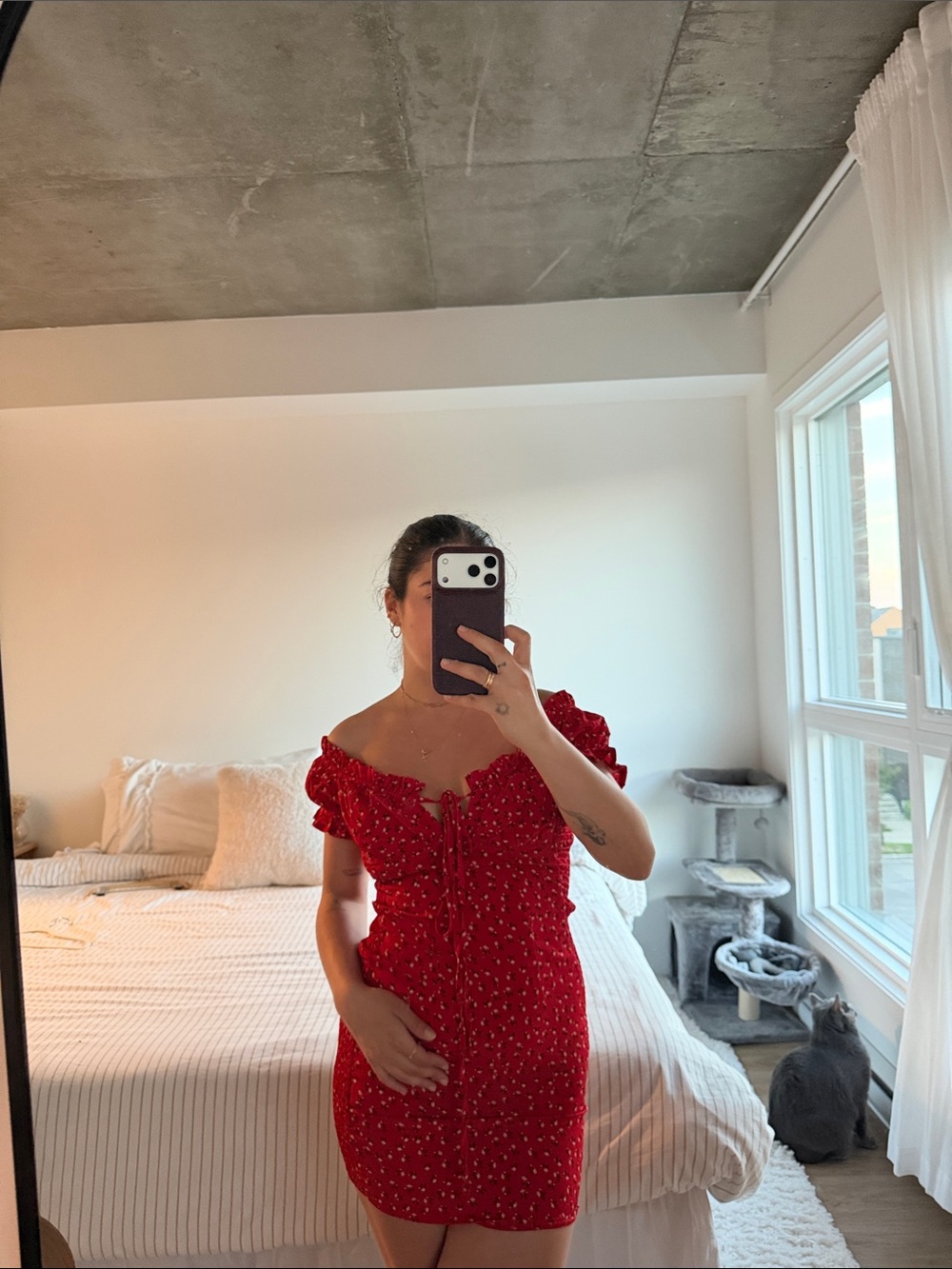 Princess Polly Red Ditsy Off-Shoulder Mini Dress